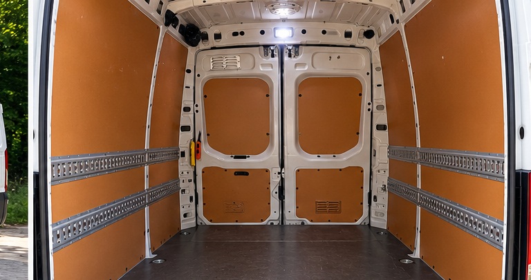 Espace de chargement sécurisé avec rails d'arrimage